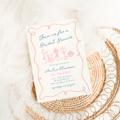 Whimsical Hand Getrokken Blauw & Roze Bruidsbrunch Kaart