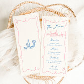 Whimsical Hand Getrokken Blauw & Roze Bruiloft Menu
