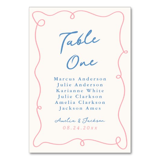 Whimsical Hand getrokken blauw & roze Kaart (Voorkant)