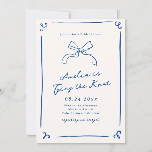 Whimsical Hand Getrokken Blauw Tying the Knot Kaart (Voorkant)