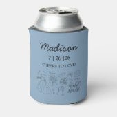Whimsical Hand Getrokken Blauw Vrijgezellenfeest Blikjeskoeler (Blikje Achterkant)