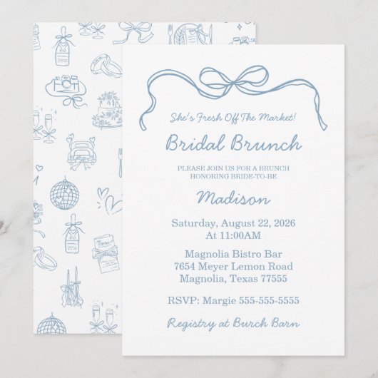 Whimsical Hand Getrokken Blauw Vrijgezellenfeest Kaart (Voorkant / Achterkant)