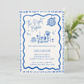 Whimsical Hand Getrokken Blauw Wavy Repetitie Dine Kaart (Staand voorkant)