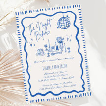 Whimsical Hand Getrokken Blauw Wavy Repetitie Dine