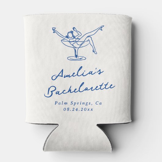 Whimsical Hand getrokken Blauwe Bachelorette Blikjeskoeler (Achterkant)