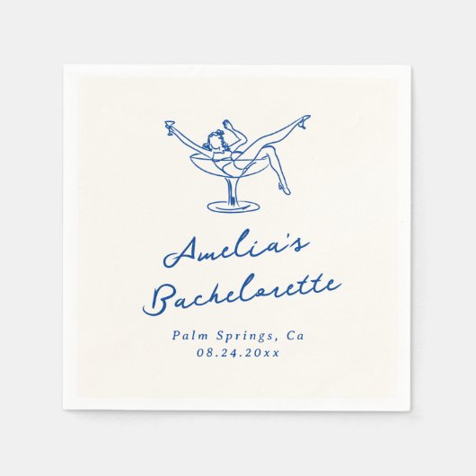 Whimsical Hand getrokken Blauwe Bachelorette Servet (Voorkant)