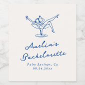 Whimsical Hand getrokken Blauwe Bachelorette Wijn Etiket (Enkel label)