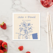 Whimsical Hand getrokken Blauwe Bloemenbruiloft Servet (Insitu)