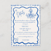 Whimsical Hand Getrokken Blauwe Bow Wavy Bruiloft  Informatiekaartje (Voorkant)