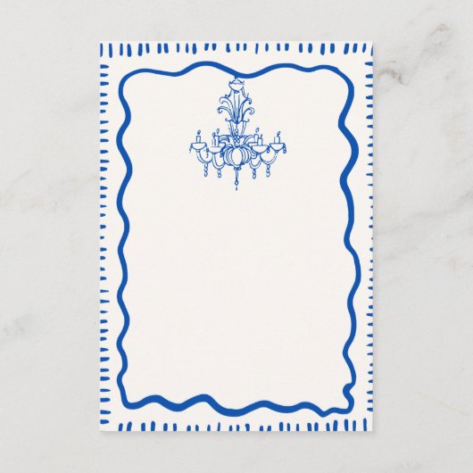 Whimsical Hand Getrokken Blauwe Bow Wavy Bruiloft  Informatiekaartje (Achterkant)