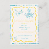 Whimsical Hand Getrokken Blauwe Bow Wavy Bruiloft Informatiekaartje (Voorkant)