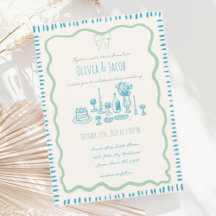 Whimsical Hand Getrokken Blauwe Bow Wavy Bruiloft