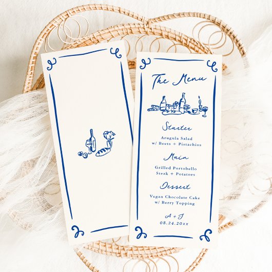 Whimsical Hand getrokken Blauwe Bruiloft Menu