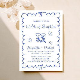 Whimsical Hand getrokken Blauwe bruiloft receptie Kaart