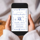 Whimsical Hand getrokken Blauwe bruiloft receptie Kaart