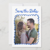 Whimsical Hand getrokken Blauwe Foto QR Website Save The Date (Voorkant)