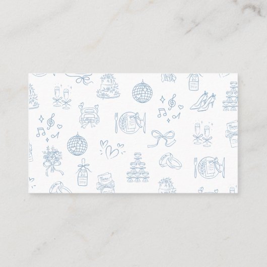 Whimsical Hand getrokken Blauwe Trouwtafel Place C Plaatskaartje (Achterkant)