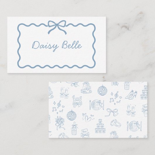 Whimsical Hand getrokken Blauwe Trouwtafel Place C Plaatskaartje (Voorkant / Achterkant)