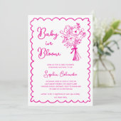 Whimsical Hand Getrokken Bloem Boeket Baby in Bloo Kaart (Staand voorkant)