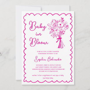 Whimsical Hand Getrokken Bloem Boeket Baby in Bloo Kaart