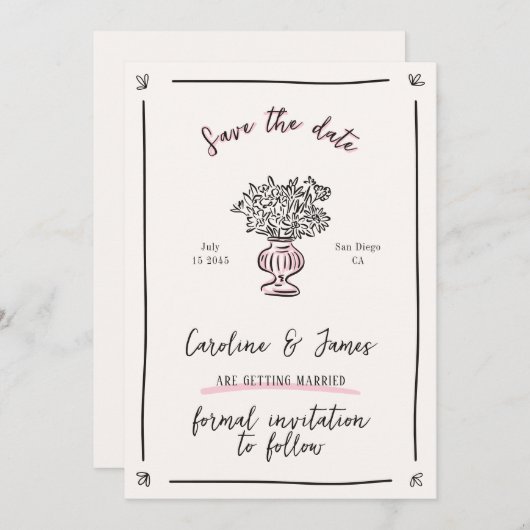 Whimsical, Hand getrokken bloem opslaan van de dat Kaart (Voorkant / Achterkant)