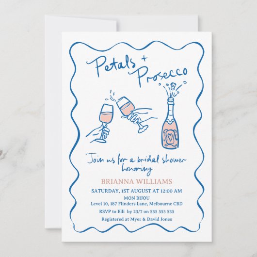 Whimsical Hand getrokken bloemblaadjes Prosecco Vr Kaart (Voorkant)