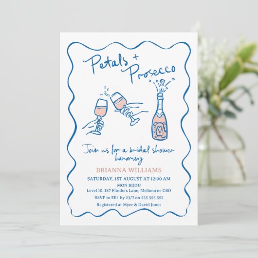 Whimsical Hand getrokken bloemblaadjes Prosecco Vr Kaart (Staand voorkant)