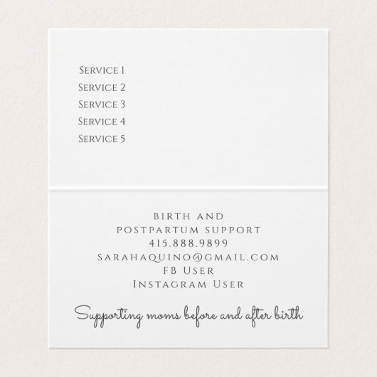Whimsical Hand Getrokken Bloemen Doula Verloskundi Visitekaartje (Binnenkant ongevouwen)