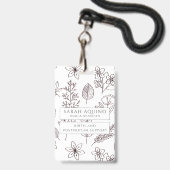 Whimsical Hand getrokken Bloemen op Witte Doula Badge (Voorzijde met lanyard)