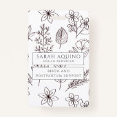 Whimsical Hand getrokken Bloemen op Witte Doula Badge (Voorkant)