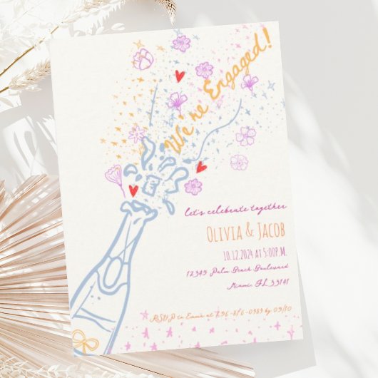 Whimsical Hand getrokken Bloemen Plezier Verloving Kaart