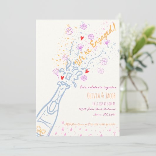 Whimsical Hand getrokken Bloemen Plezier Verloving Kaart (Staand voorkant)