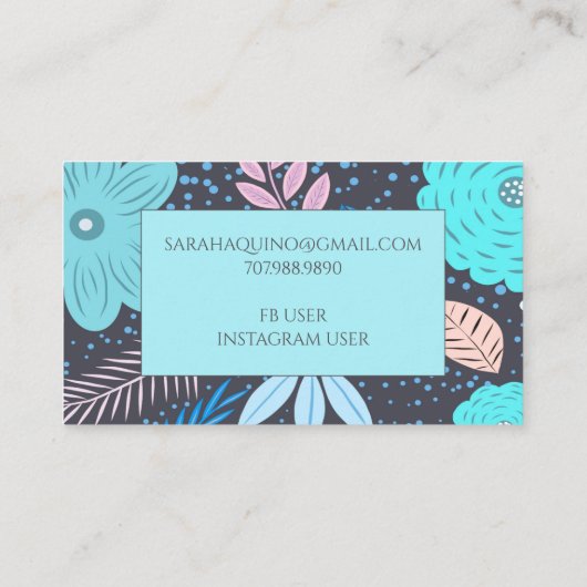 Whimsical Hand getrokken Bloemen Roze Turquoise Do Visitekaartje (Achterkant)