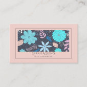 Whimsical Hand getrokken Bloemen Roze Turquoise Do Visitekaartje (Voorkant)