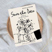 Whimsical Hand getrokken bloemenbruiloft Bewaar de Save The Date