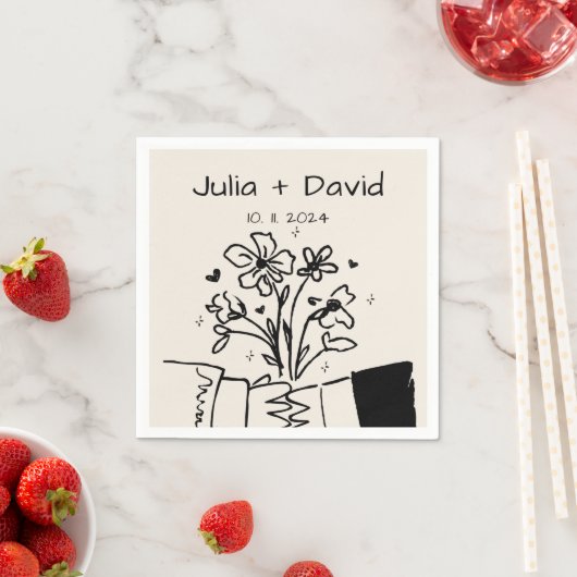 Whimsical Hand getrokken bloemenbruiloft Servet (Insitu)