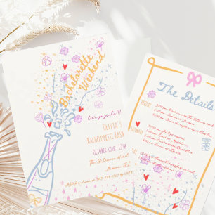 Whimsical Hand getrokken bloemenvrijgezellenweeken Kaart