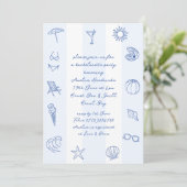 Whimsical Hand getrokken Blue Beach Bachelorette Kaart (Staand voorkant)
