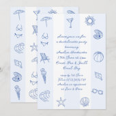 Whimsical Hand getrokken Blue Beach Bachelorette Kaart (Voorkant / Achterkant)