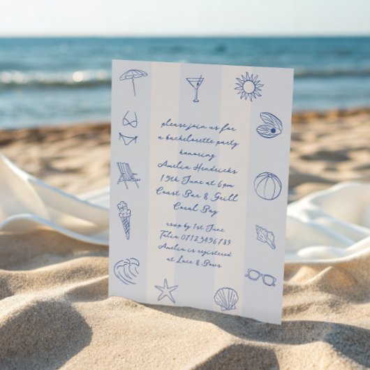 Whimsical Hand getrokken Blue Beach Bachelorette Kaart