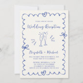 Whimsical Hand getrokken Blue Cream bruiloft recep Kaart (Voorkant)