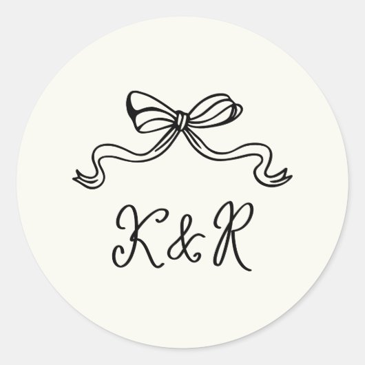 Whimsical Hand Getrokken Bogen Dubbele Monogram Hu Ronde Sticker (Voorkant)