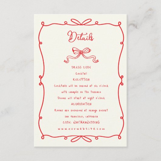 Whimsical Hand Getrokken Bogen Huwelijksreceptie Informatiekaartje (Voorkant)