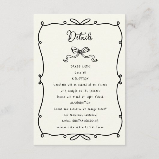 Whimsical Hand Getrokken Bogen Huwelijksreceptie Informatiekaartje (Voorkant)