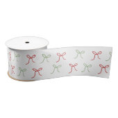 Whimsical Hand Getrokken Bogen Rood & Groen Kerstm Satijnen Lint (Spoel)