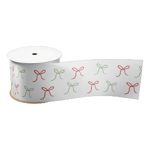 Whimsical Hand Getrokken Bogen Rood & Groen Kerstm Satijnen Lint