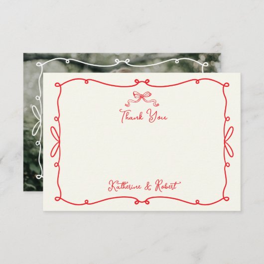 Whimsical Hand Getrokken Bogen Trouwen Dank u kaar Bedankkaart (Voorkant / Achterkant)