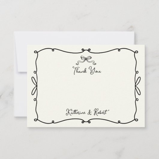 Whimsical Hand Getrokken Bogen Trouwen Dank u kaar Bedankkaart (Voorkant)