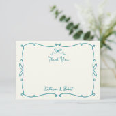 Whimsical Hand Getrokken Bogen Trouwen Dank u kaar Bedankkaart (Staand voorkant)