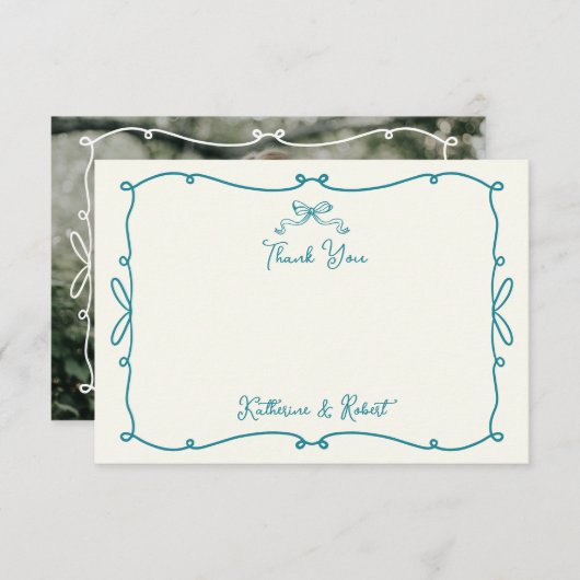 Whimsical Hand Getrokken Bogen Trouwen Dank u kaar Bedankkaart (Voorkant / Achterkant)